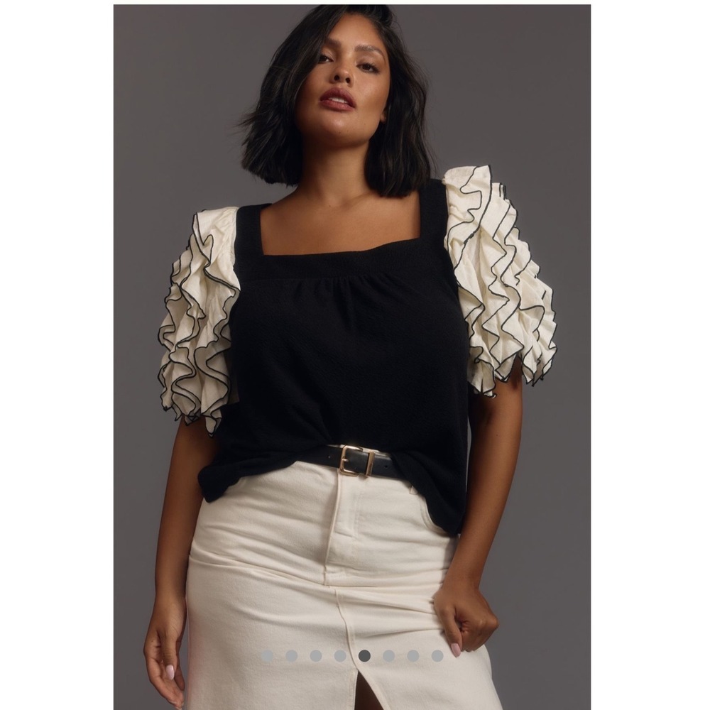 Anthropologie Saturday in Brooklyn Square-Neck Ruffle-Sleeve Babydoll Top Size S